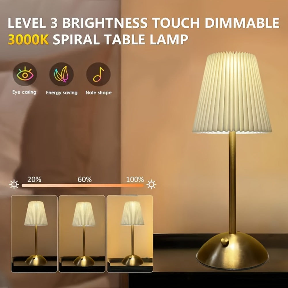 Pleated-Shade Rechargeable Table Lamp with Touch Control in Four Styles and One- or Two-Piece Options