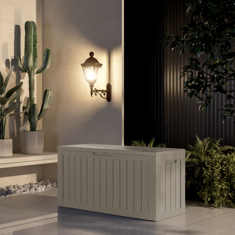 Large Resin Deck Box Lockable Outdoor Storage 80/100 Gallon – 345L UV Protected Weatherproof Patio Storage Box | Sit-On Lid Deck Storage Chest for Pool Accessories, Garden Tools & Outdoor Gear