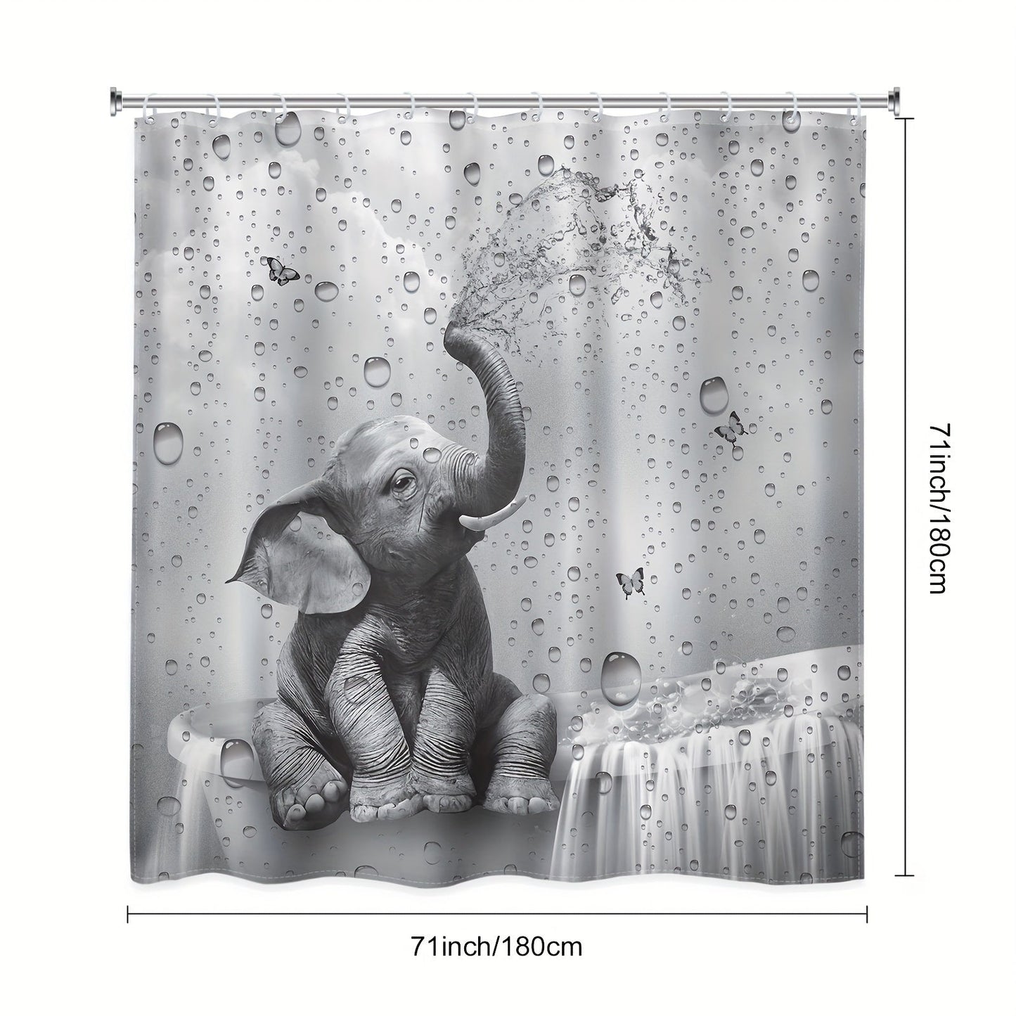 Shower Curtain Set Funny Elephant Bathroom Decor with Hooks Anti-Slip Floor Mat Toilet U-Shaped Mat African Wildlife Bath Decor Gray