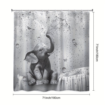 Shower Curtain Set Funny Elephant Bathroom Decor with Hooks Anti-Slip Floor Mat Toilet U-Shaped Mat African Wildlife Bath Decor Gray
