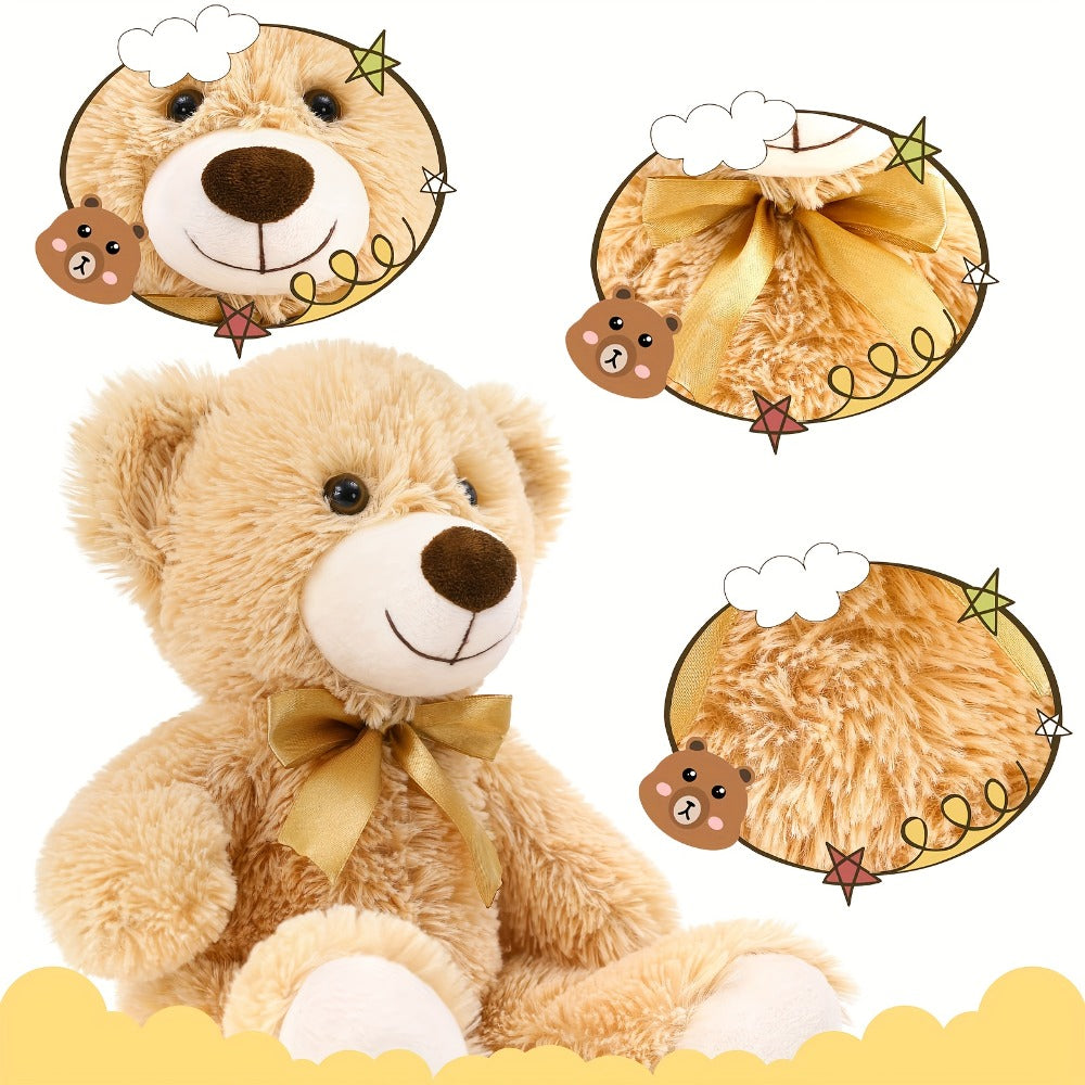 Plush Toy Eight-Pack of 11-Inch Teddy Bears in Dark Brown or Khaki for Events and Favors for Character Display, Room Decor and Gift