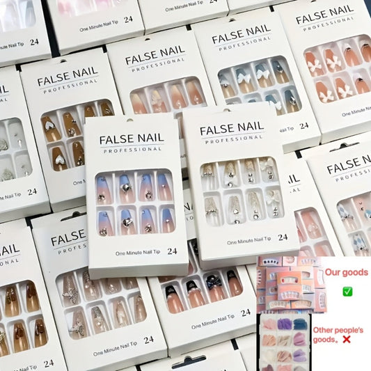 288pcs Press On Nails Mixed Color Square – White French Stripes Brown Blue Purple Gradient Glitter Heart Leaf Matte Reusable Fake Nails | Holiday Manicure Kit for Women | Valentine Christmas Easter
