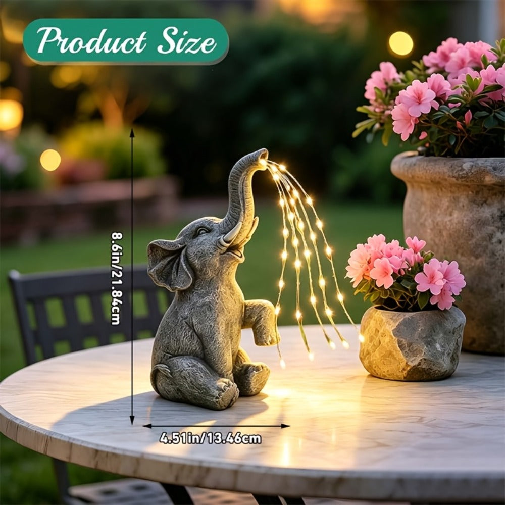 Solar Garden Light Elephant Sculpture with LED Water-Spray Effect, IP44 Rating and Freestanding Display