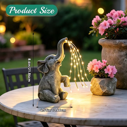 Solar Garden Light Elephant Sculpture with LED Water-Spray Effect, IP44 Rating and Freestanding Display