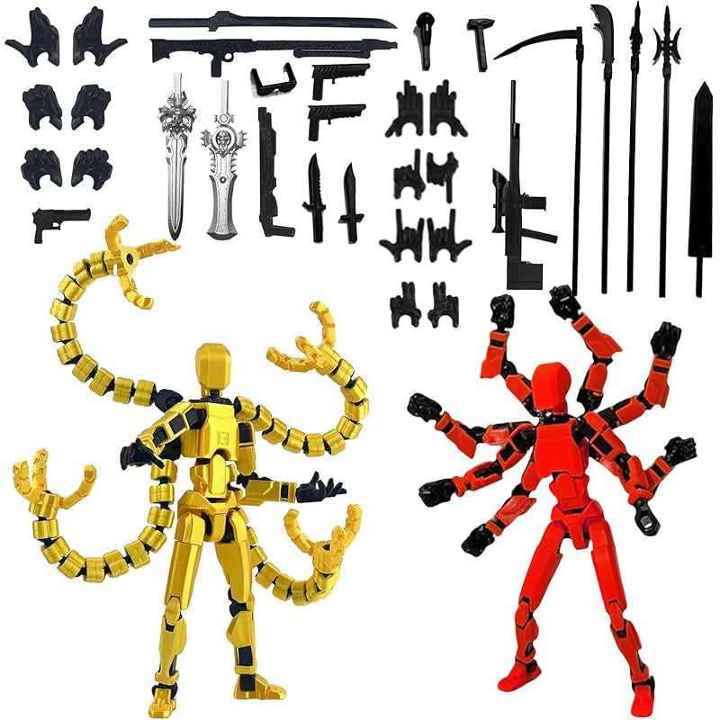 Two-Piece Multi-Joint Robot Figure Set with Tentacle Arms, Display Parts and Five Color Options