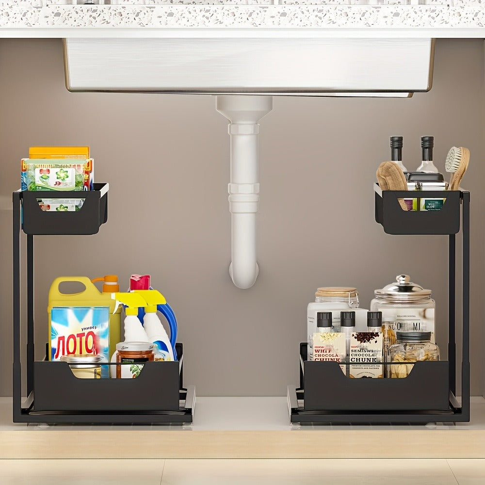 Two-Tier Sliding Under-Sink Organizer in Black, White or Gray with One- or Two-Pack Options
