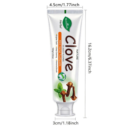 100g Mint and Clove Herbal Toothpaste Tube with Flip-Top Cap, Front-Label Ingredients and One-Piece Pack
