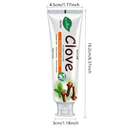100g Mint and Clove Herbal Toothpaste Tube with Flip-Top Cap, Front-Label Ingredients and One-Piece Pack