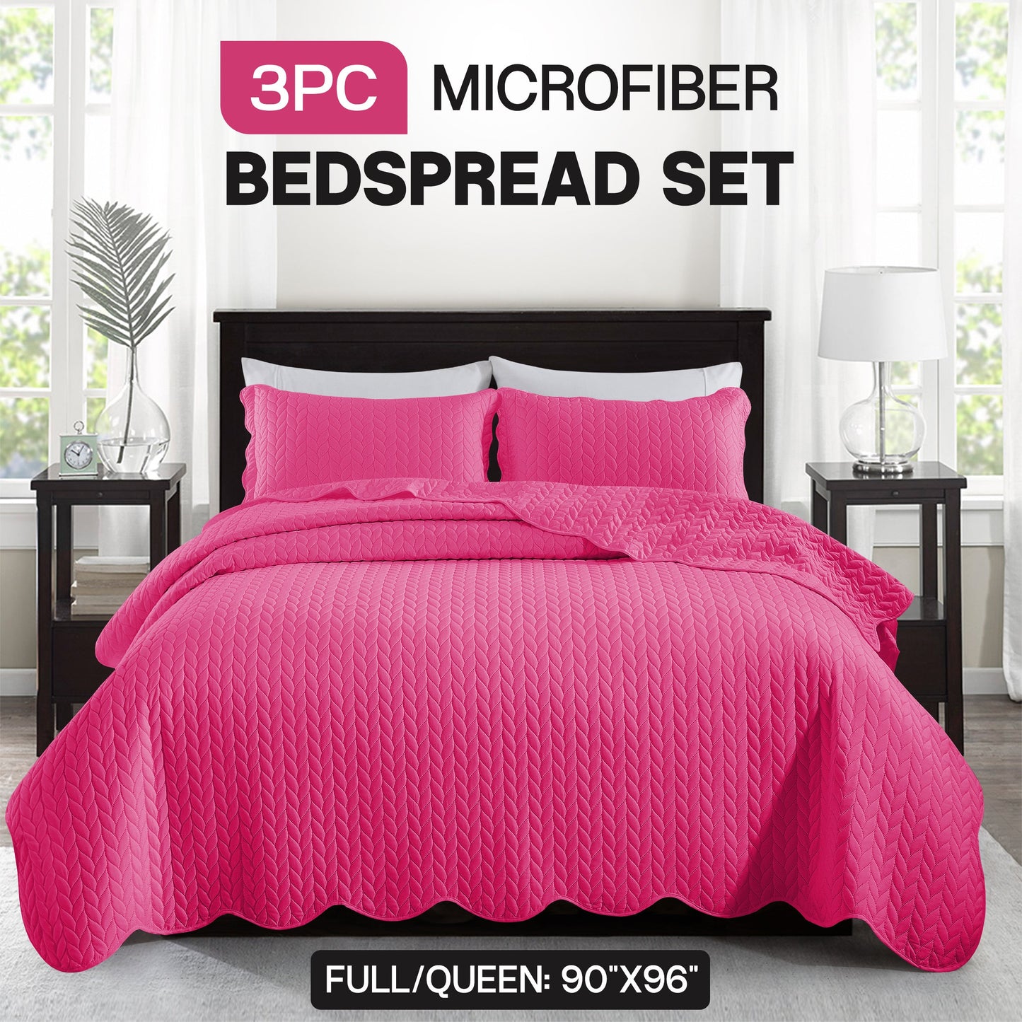 Chevron-Texture Three-Piece Bedspread Set in 16 Colors with Twin, Queen-Full, King and California King Sizes