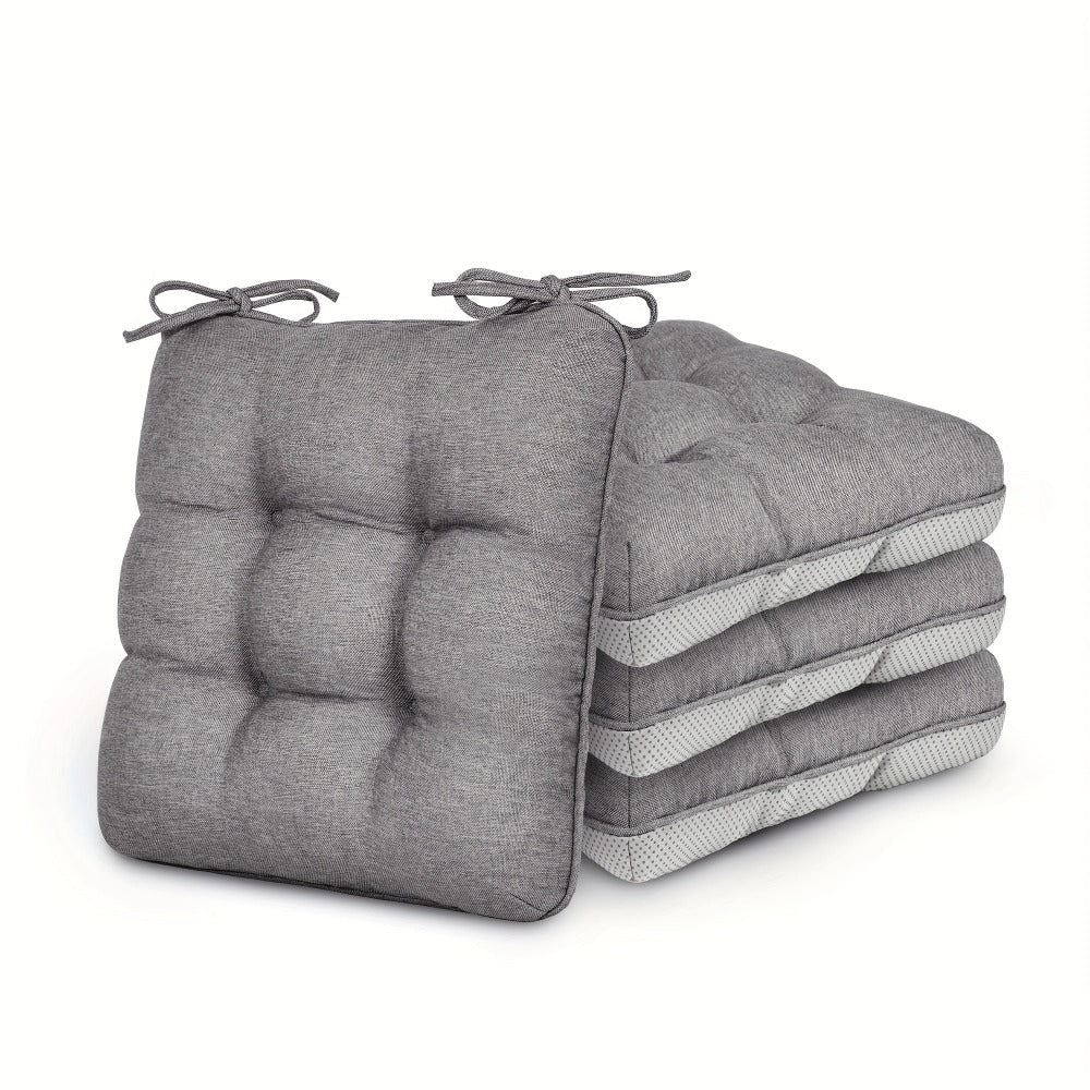 Tufted Chair Cushion Sets in 4- or 8-Piece Options with M/L Sizes, Tie Straps and 12 Color Choices
