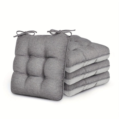 Tufted Chair Cushion Sets in 4- or 8-Piece Options with M/L Sizes, Tie Straps and 12 Color Choices
