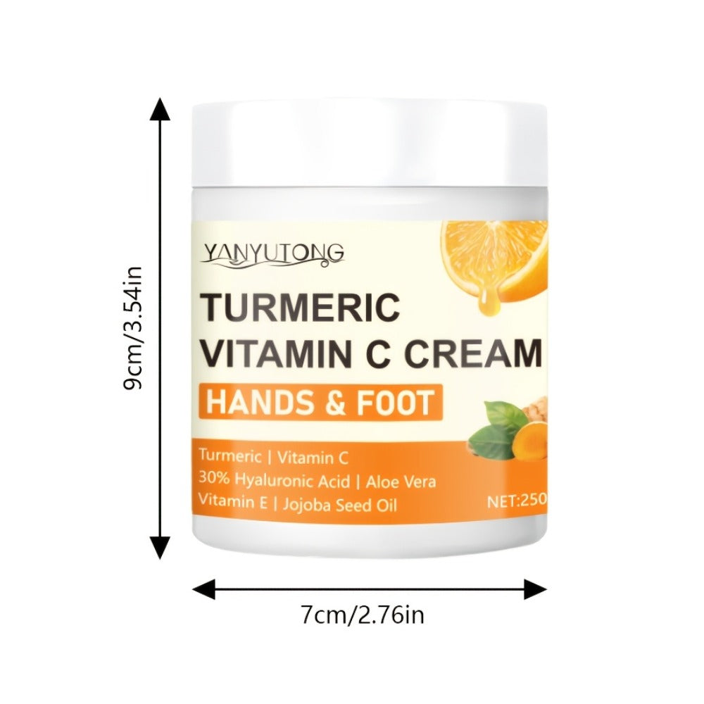250g Turmeric and Vitamin C Hands-and-Feet Cream Jar with Hyaluronic Acid and Aloe Labeling