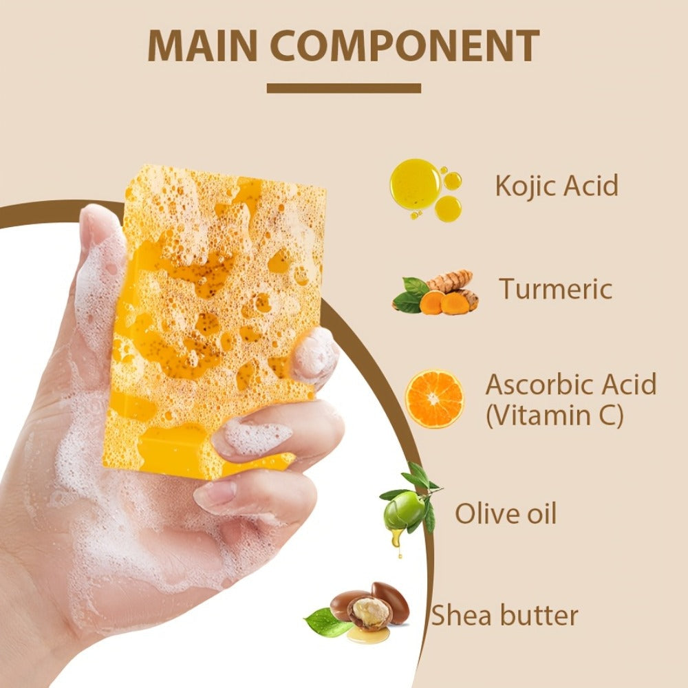 Handmade Turmeric Lemon Soap Bar Set Natural Exfoliating Face Body Cleansing Oil Control Alcohol Free with Lathering Screens 6 / 12pcs