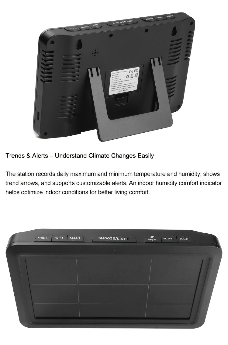 7-in-1 WiFi Weather Station with 7.5-Inch Color Display, Rain Collector, Wind Sensors and Tuya App