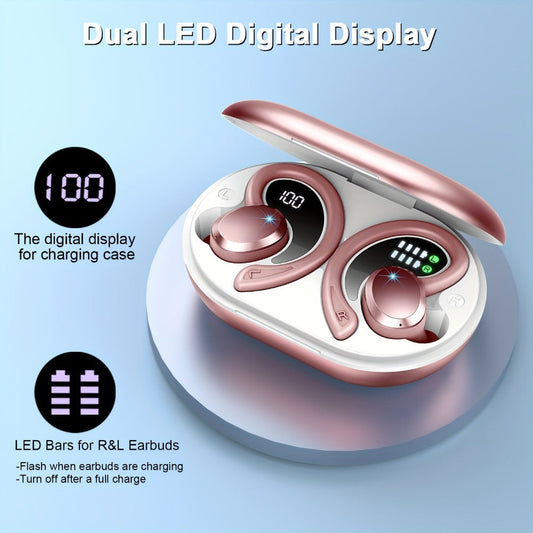 48H Wireless Sport Earbuds Q38 Bluetooth 5.3 with 14.2mm Driver Stereo Sound – Earhook Noise Cancelling Mic Over-Ear Headset for Workout Running Gym Outdoor Sports