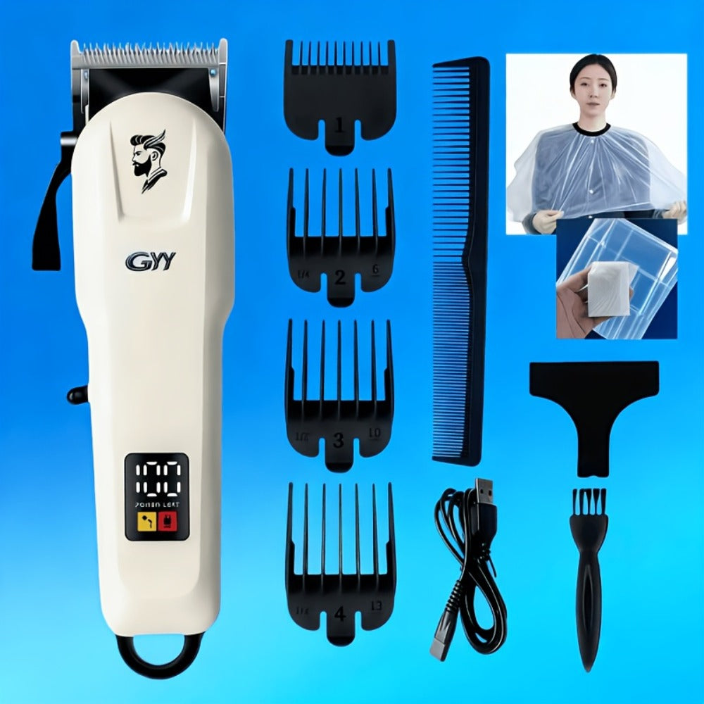 Hair Clipper Kit with Scissors for Home & Salon — Professional Stainless Steel Blade, Digital Display, USB Rechargeable Hair Cutting Set, Complete Grooming Kit, Gift for Father's Day & Birthdays