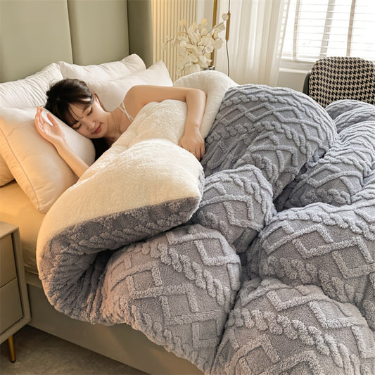 Plush Thick Comforter Blanket – Premium Warm Winter Duvet with 100% Microfiber Fill, Soft Fluffy Bedding for Bedroom & Hotel, Machine Washable (Twin, Full, Queen – Grey & Blue, Excludes Pillowcase)