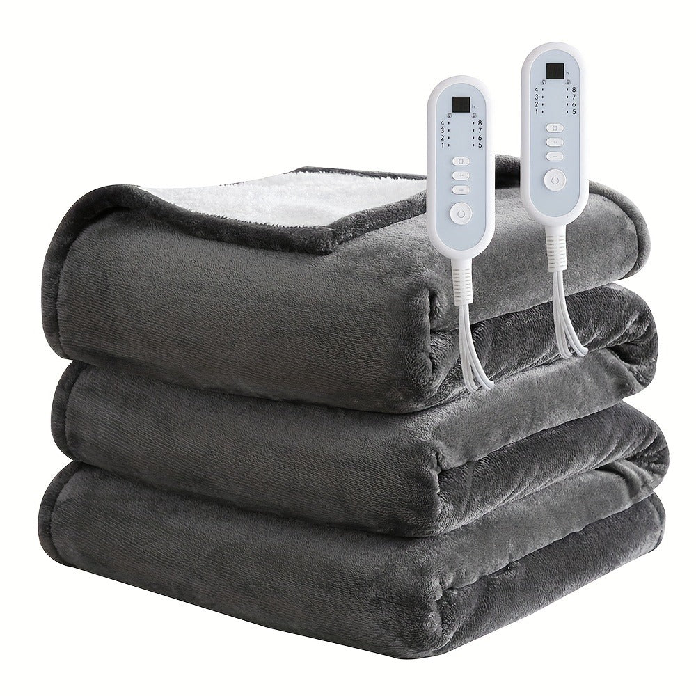 Electric Blanket with Temperature Control and Timer – Extra Large Flannel Heated Blanket, 8 Levels 10-Hour Auto-Off, Machine Washable, PTC+NTC Overheat Protection, Throw Twin Full Queen King