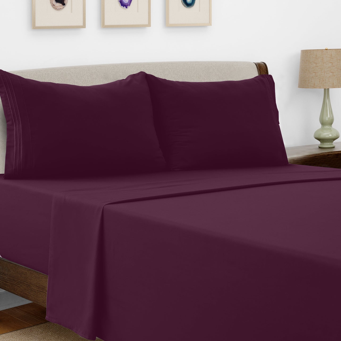 Bed Sheet Set Microfiber with Size-Dependent 3- or 4-Piece Contents and Six Documented Bed Dimensions