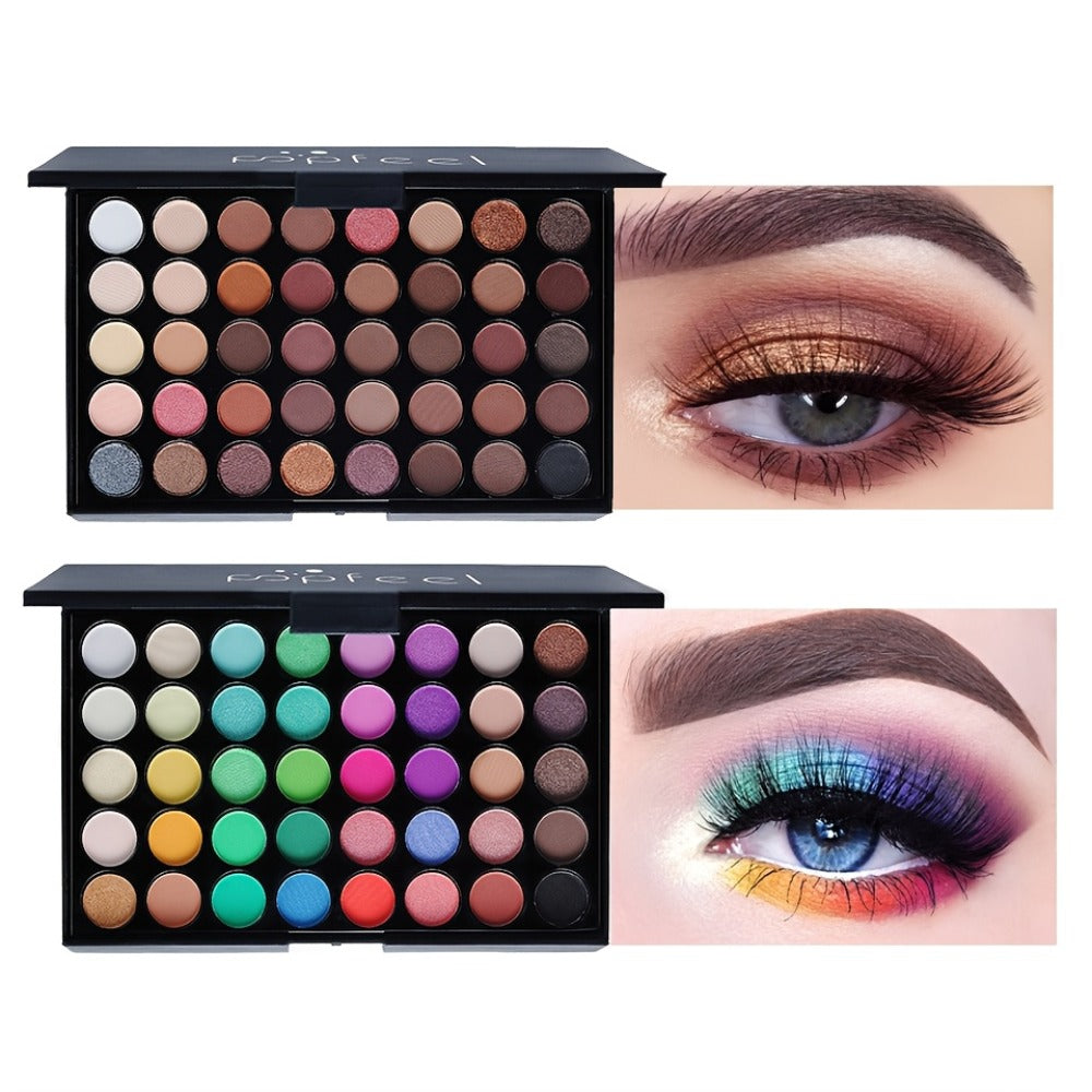 Complete Eye Makeup Kit 40 Color Eyeshadow Palette with Mascara Eyeliner Eyebrow Pencil & Brush — Matte Shimmer Glitter Pigmented