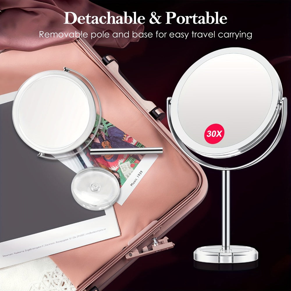 1X/30X Magnifying Makeup Mirror with Stand – Double Sided 360° Rotation Vanity Mirror for Travel & Home