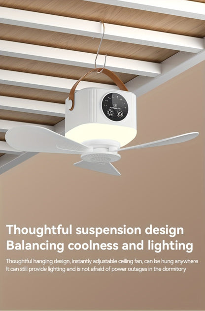 Portable Fan, USB-Powered Hanging Tent Model with Remote Control, LED Light and Optional Triangular Stand