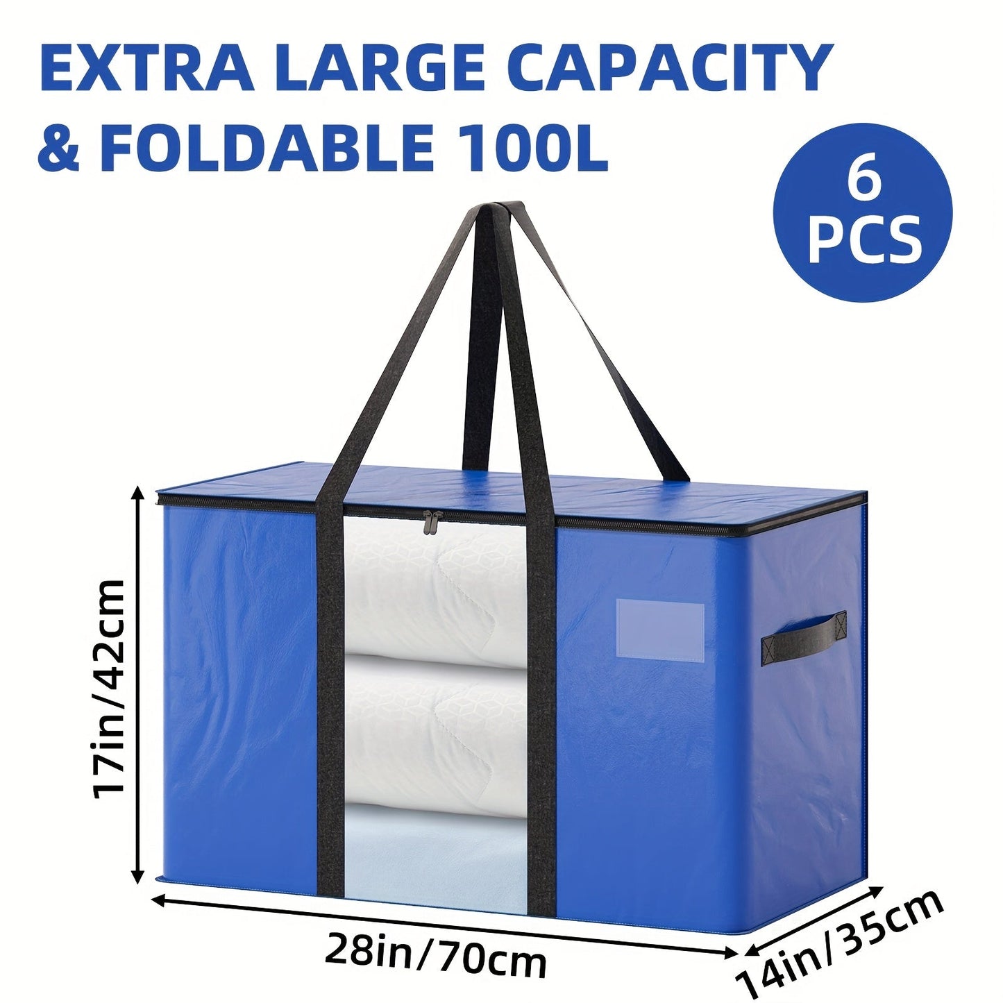 Heavy Duty Moving Bags with Handles & Zippers – Extra Large Waterproof Storage Bags for Moving, Clothes & Closet Organization (6pcs 26.42gal or 16pcs Set, Blue)
