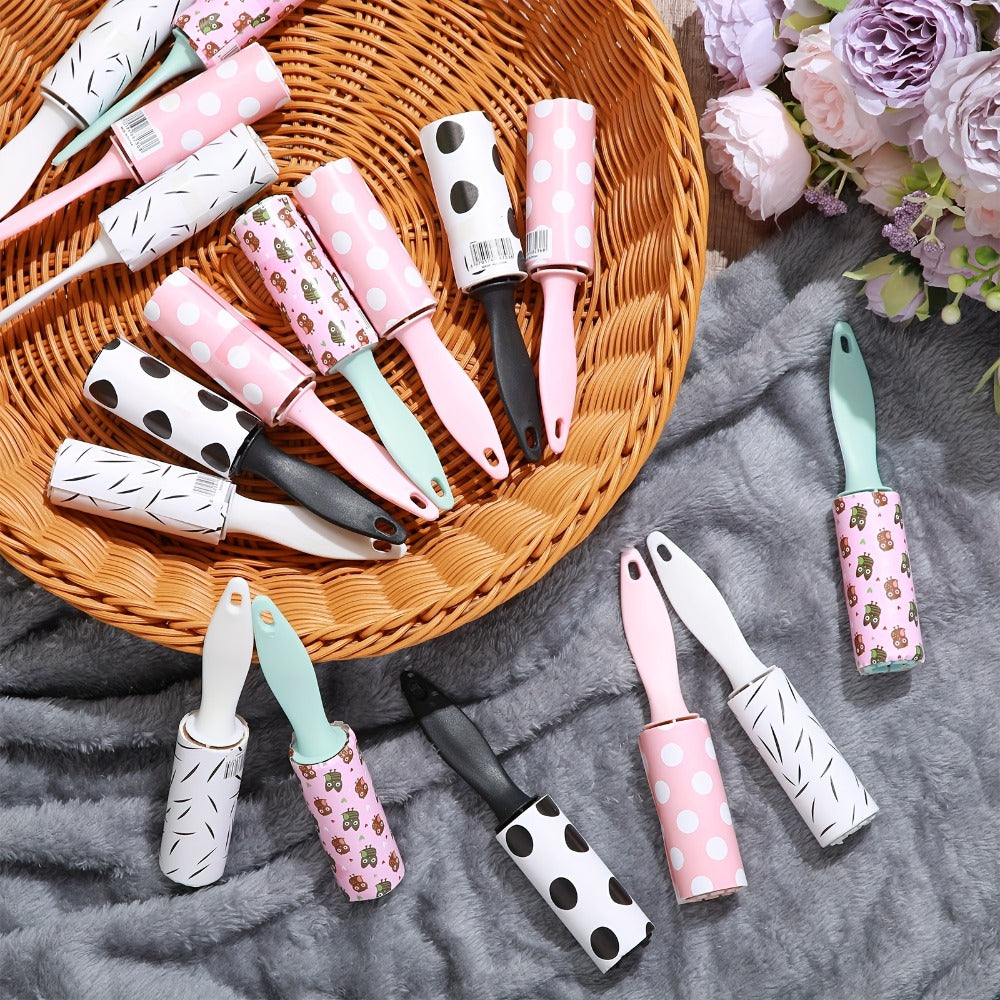 12-Piece Mini Portable Lint Roller Set with Patterned Covers for Clothing, Bags, Furniture and Travel