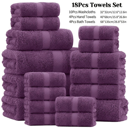 Towel Set 12, 16 or 18 Piece 450GSM Cotton-Blend Bath, Hand and Face Towels in Multiple Colors