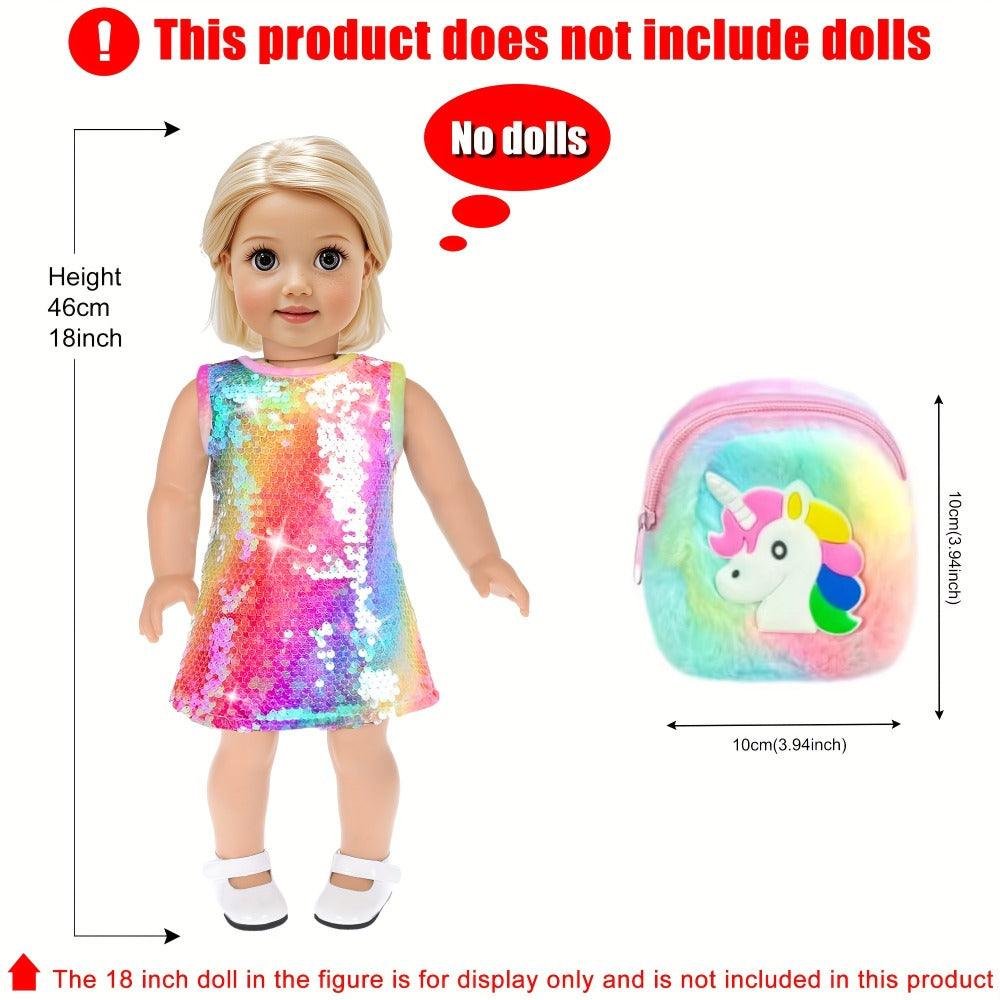 Twenty-Four-Piece Travel Accessory Set for 18-Inch Dolls with Rainbow Suitcase, Sequin Dress and Shoes