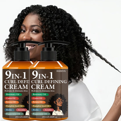 9-in-1 Curl Defining Cream by SUMVX in a Two-Pack of 280ml Pump Bottles with Seven Front-Label Ingredients