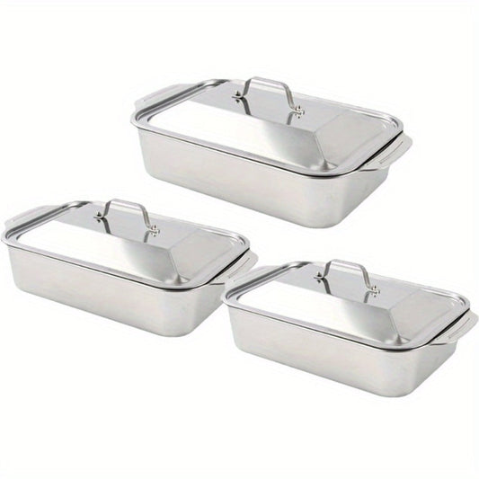 Stainless Steel Baking Trays with Lids – Large Capacity Sheet Pan Set for BBQ, Bread, Desserts, Seafood & Buffets | Family Gatherings, Outdoor Camping, Portable Food Trays