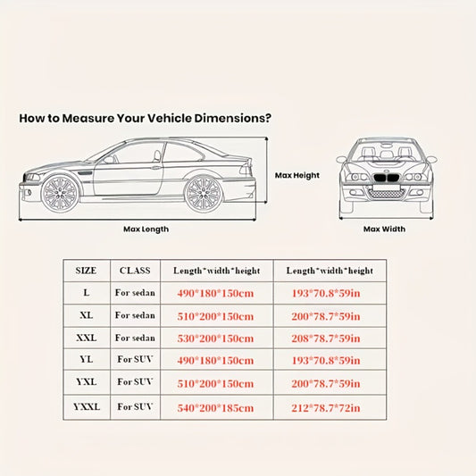Outdoor Car Cover Waterproof Heavy Duty - Thickened High-Grade Polyester Sun Rain Snow UV Protection, Black All-Weather Cover for Sedan SUV, Sizes L XL XXL YL YXL YXXL