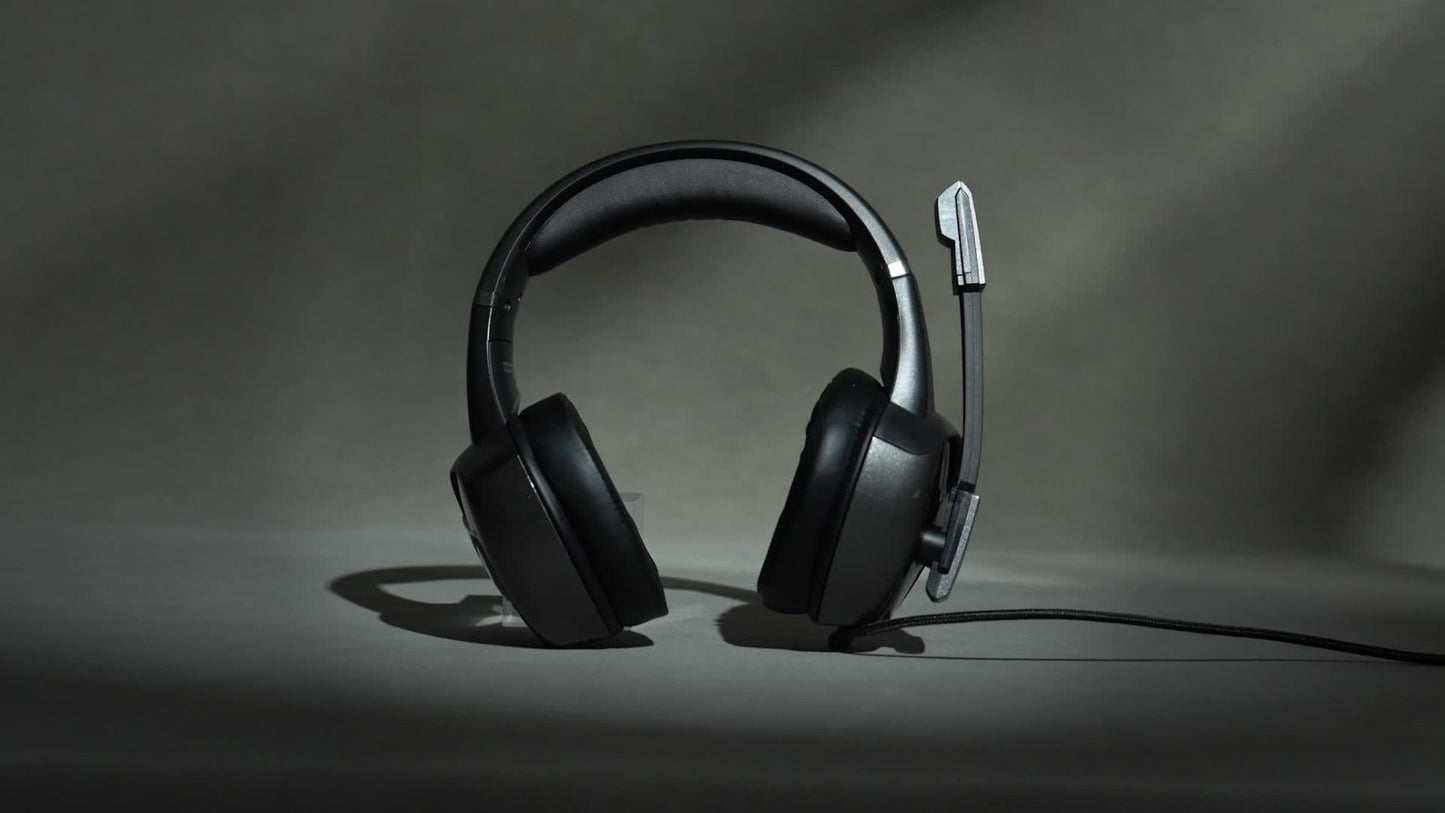 Black Wired Gaming Headset with Boom Microphone, RGB-Style Earcup Lighting and Inline Cable Controls