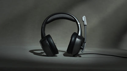 Black Wired Gaming Headset with Boom Microphone, RGB-Style Earcup Lighting and Inline Cable Controls