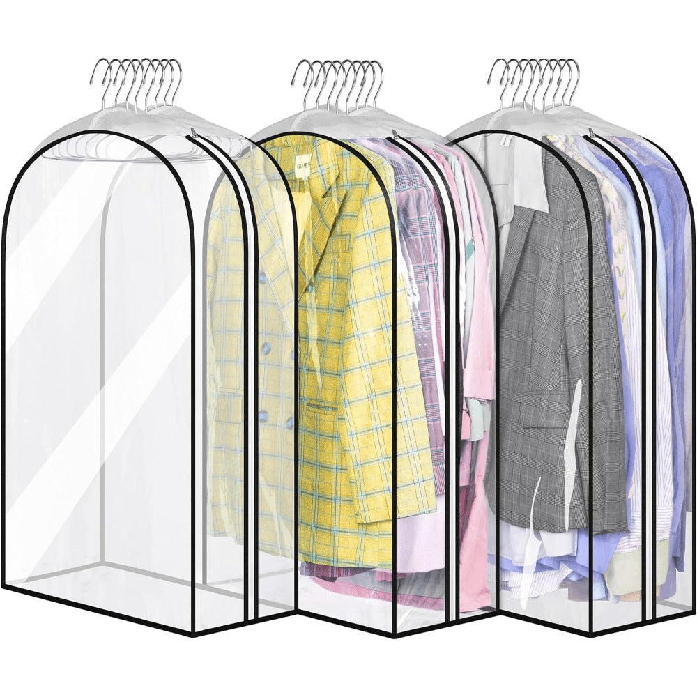 Transparent Zippered Garment Bag Covers in a Three-Piece Set with 32-, 40-, 50- or 60-Inch Sizes