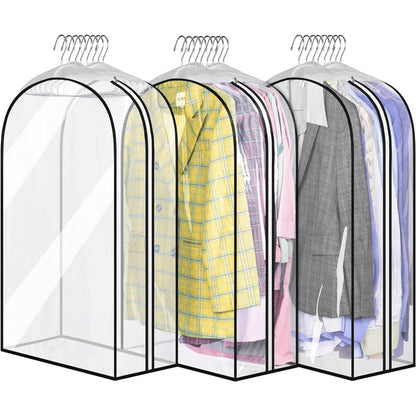 Transparent Zippered Garment Bag Covers in a Three-Piece Set with 32-, 40-, 50- or 60-Inch Sizes