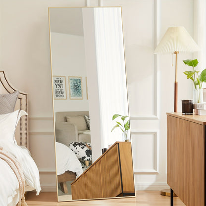 Full Length Floor Mirror with Stand – Arched & Rectangular Full Body Mirror, Aluminum Alloy Frame, Shatter-Proof Nano Glass, Bedroom Living Room Cloakroom Wall Leaning Mirror