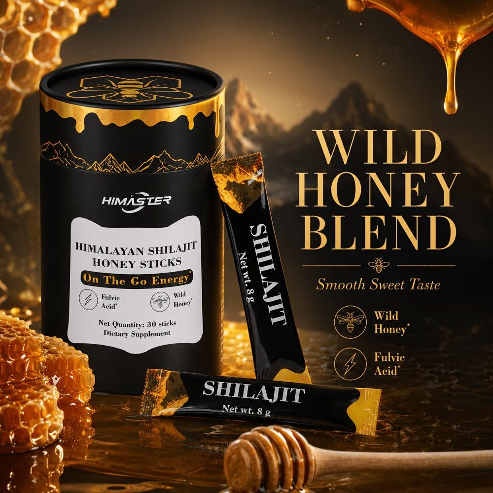 Herbal Supplement with HIMASTER Label, Himalayan Shilajit Honey Sticks, 30 Individually Wrapped 8g Sticks
