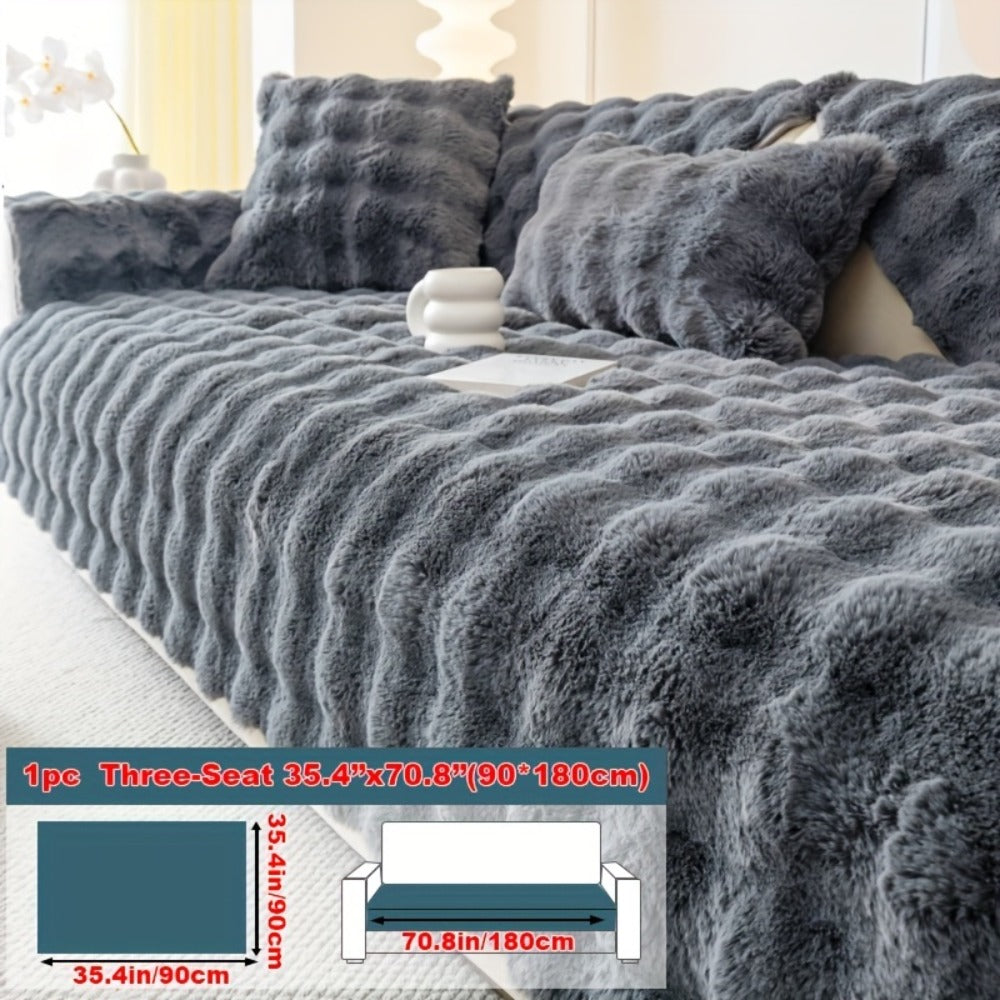 Sofa Cover Thick Faux Rabbit Plush Panels with Anti-Slip Feature for Seat, Armrest, Backrest or Pillowcase