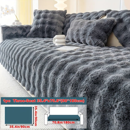 Sofa Cover Thick Faux Rabbit Plush Panels with Anti-Slip Feature for Seat, Armrest, Backrest or Pillowcase