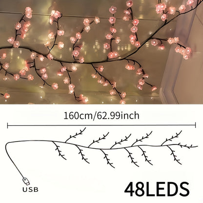 Cherry Blossom Tree Light 48 LED Artificial Flower Branch Lamp Bedroom Wall Decor Atmosphere Night Light for Wedding Party Restaurant Prom Christmas Home Holiday Novelty Lighting 62.99 inch