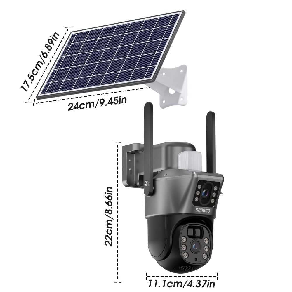 Solar Security Camera Outdoor Wireless 8MP with 8X Digital Zoom, Spotlight Siren, Color Night Vision, PIR Motion Detection & 2-Way Audio – Battery Powered 2.4GHz WiFi CCTV Surveillance Camera