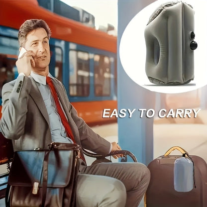 Inflatable Travel Neck Pillow Portable Air Cushion Soft Microfiber Cover Ergonomic Neck Support for Airplane Train Car Office Napping Compact Lightweight Travel Pillow Grey 15.17 Oz