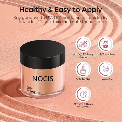 Dip Powder Nail Kit with NOCIS Label, Four Brown Nude Burgundy Glitter Powders, Three 10ml Liquids and Tools