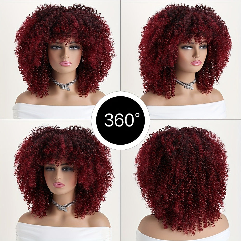 Synthetic Wig 16-Inch Kinky Curly Afro with Elastic Net Cap in 18 Color Options for Cosplay Looks