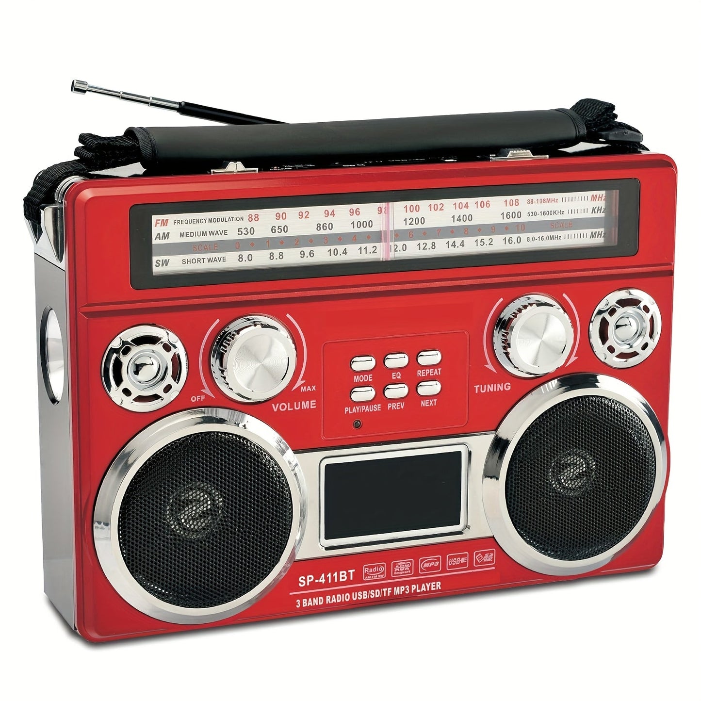 Solar Powered Bluetooth Radio Retro Portable AM FM SW with LED Flashlight, TF SD USB AUX MP3 Playback, Telescopic Antenna & Leather Handle for Camping Emergency Outdoor