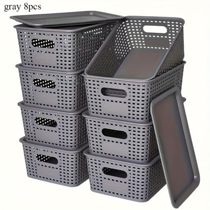 Flip-Top Lid Storage Baskets Set of 8 in White for Desktop, Documents and Shelf Organization