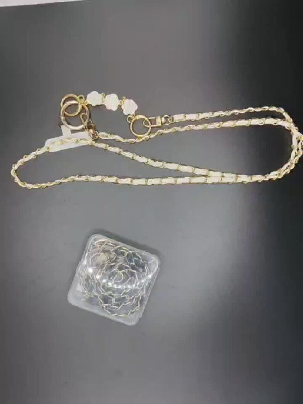 Crossbody Phone Strap Long Chain Pearl Camellia Metal Charm Elegant Lanyard for Women Girls