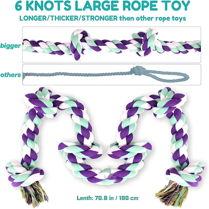 Dog Toy Six-Knot Twisted Rope Bone in Two Colorways for Tug, Fetch and Chew Play with Medium or Large Dogs